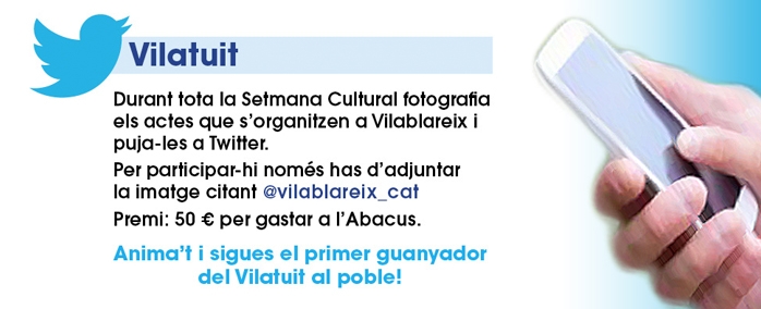Podeu participar al Vilatuit i guanyar 50 euros per gastar a l'Abacus pujant una imatge de la Setmana Cultural a @vilablareix_cat